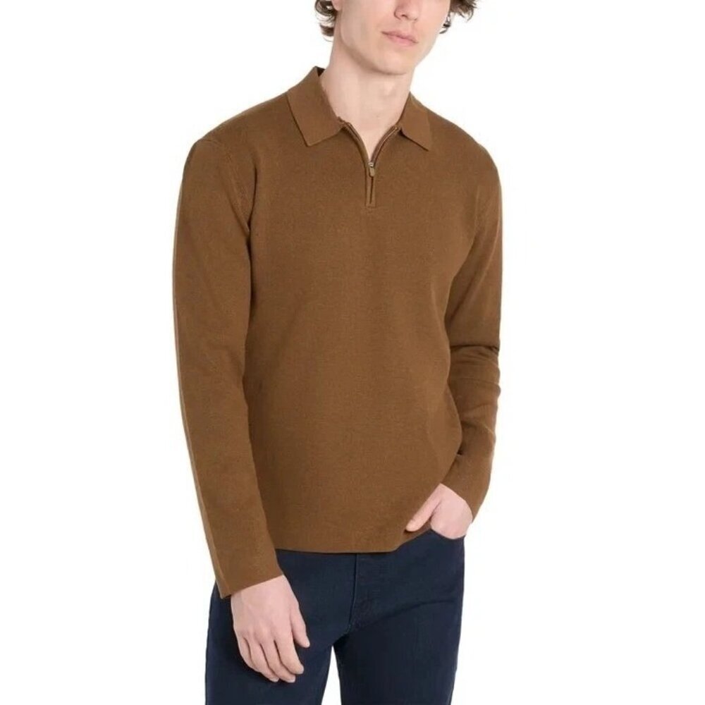 Hickey Freeman Men's L Brown Quarter-Zip Sweater Rayon/Poly Blend G1842